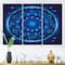 Designart - Neon Deep Blue Horoscope Circle With Zodiac Signs - Modern Canvas Wall Art Print